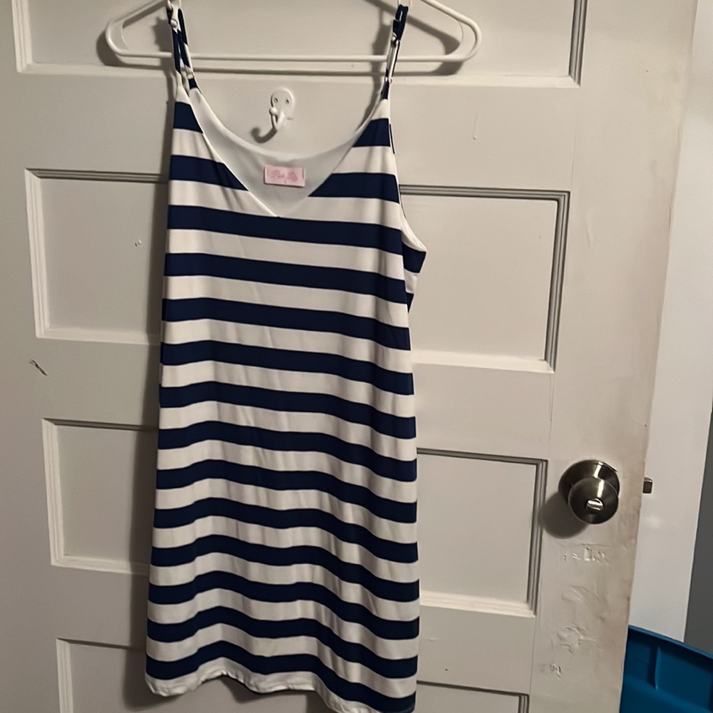 Pink lily navy and white stripped mini dress- NEVER WORN